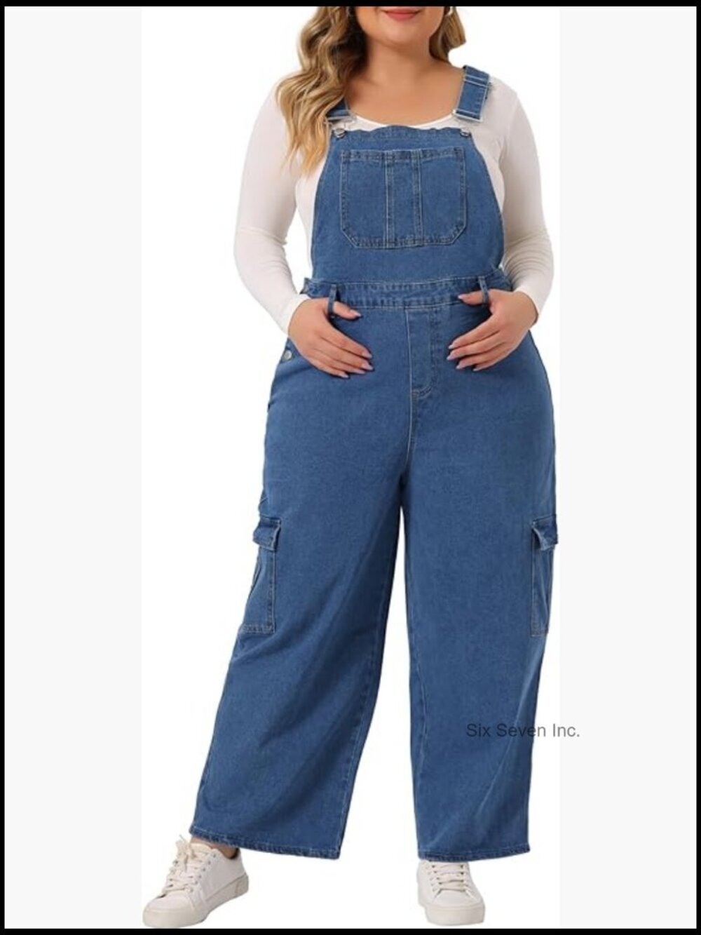 Plus Size Denim Bib Overall Baggy Wide Leg Stretch Adjustable Jumpsuit